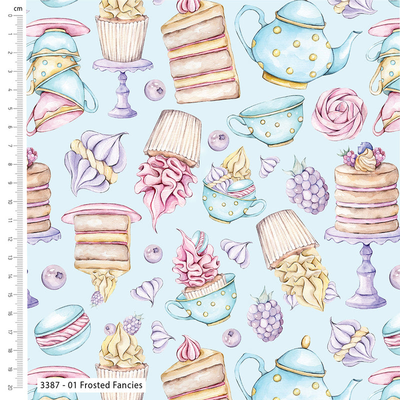 Sweet Temptations baby blue colour 100% cotton fabric 112 cm wide, per 1/2 metre