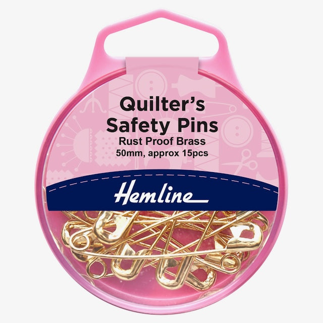 Safety Pins: Quilters: 50mm: Brass: 15 Pieces