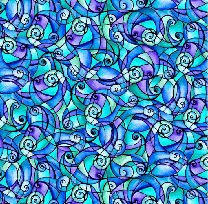 Flower To The Sun Blue waves 100% Premium Cotton fabric Per 1/2 Metre