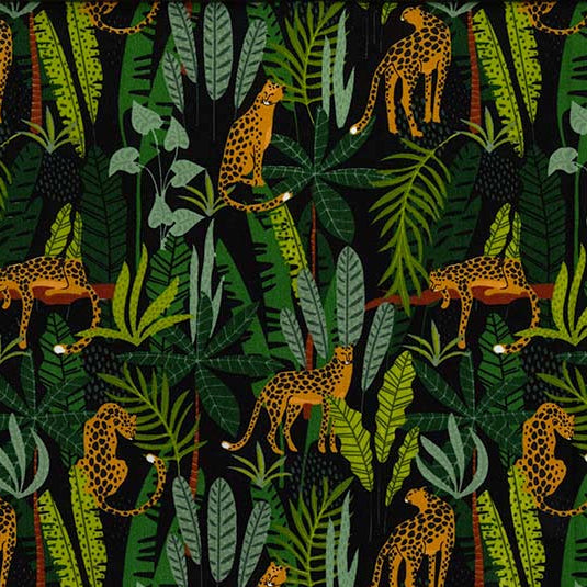 Black Cheetah Jungle Print 100% Cotton Poplin Fabric Sold Per 1/2 Metre