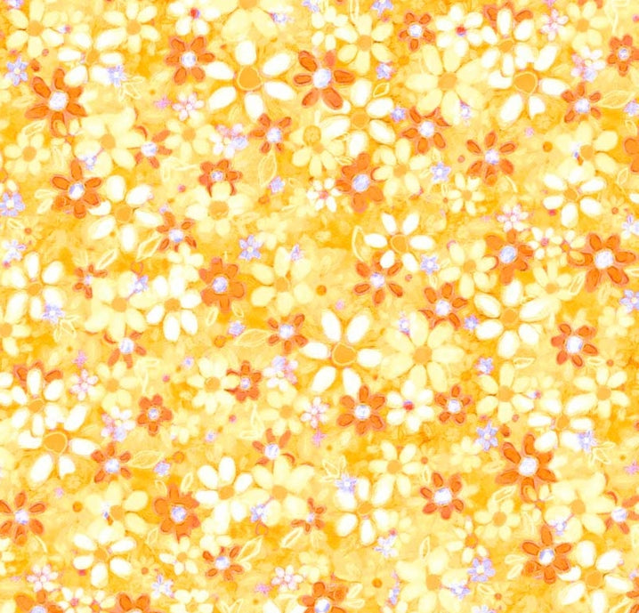 Flower To The Sun Yellow dazzle 100% Premium Cotton fabric Per 1/2 Metre