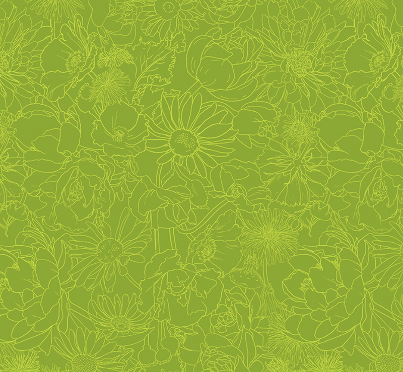 Spring Dreams (Garden Sketch Green) 100% Premium Cotton fabric Per 1/2 Metre