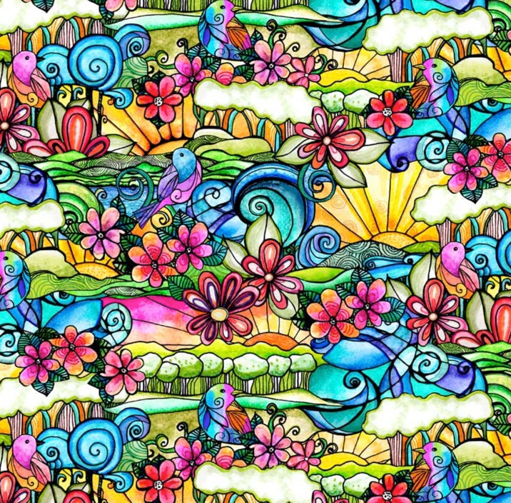 Flower To The Sun Adventures 100% Premium Cotton fabric Per 1/2 Metre