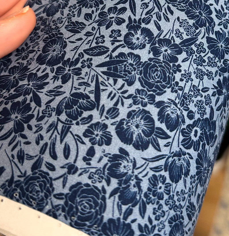 Navy Zoe Floral 100% Cotton Poplin Fabric Sold Per 1/2 Metre