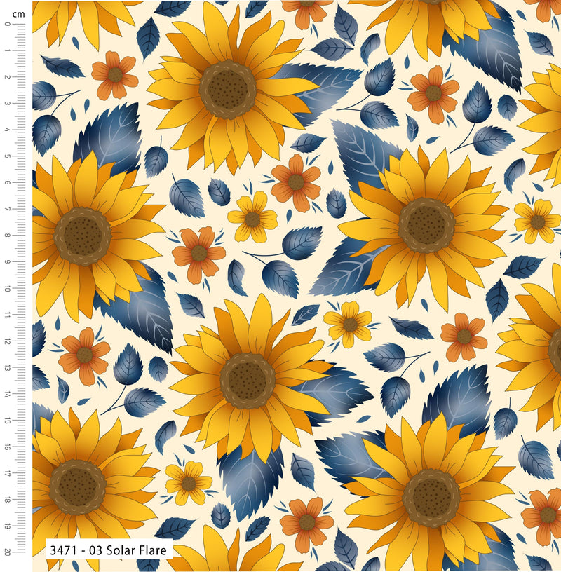 Golden Sunflowers "Solar Flare" 100% Cotton fabric  Per 1/2 Metre 112cm wide