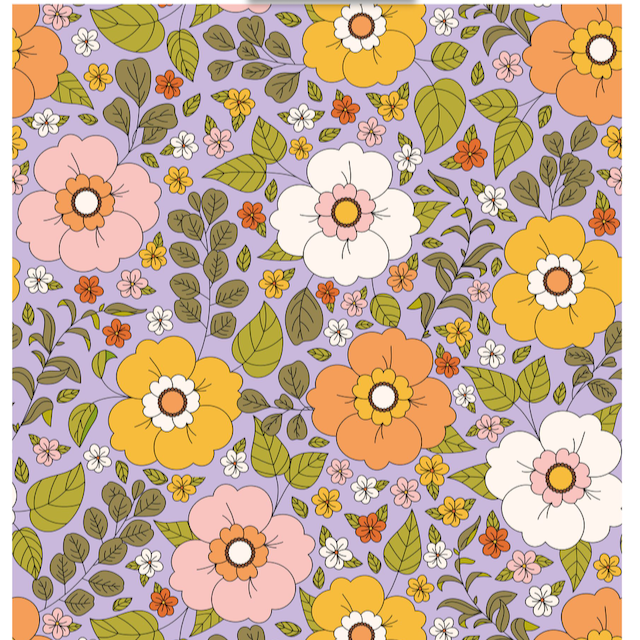 Groovy Florals Lilac 100% Cotton Fabric - Sold Per Half Metre