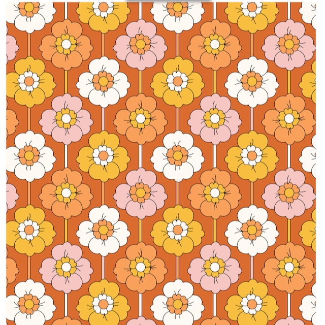 Groovy Florals Retro Floral 100% Cotton Fabric - Sold Per Half Metre