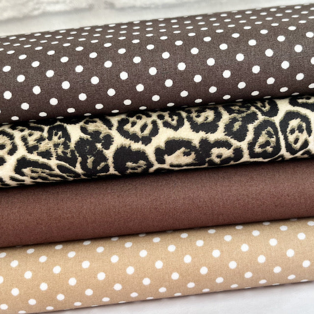 4 Piece Animal Print Fat Quarter Bundle 100% Cotton Poplin Fabrics