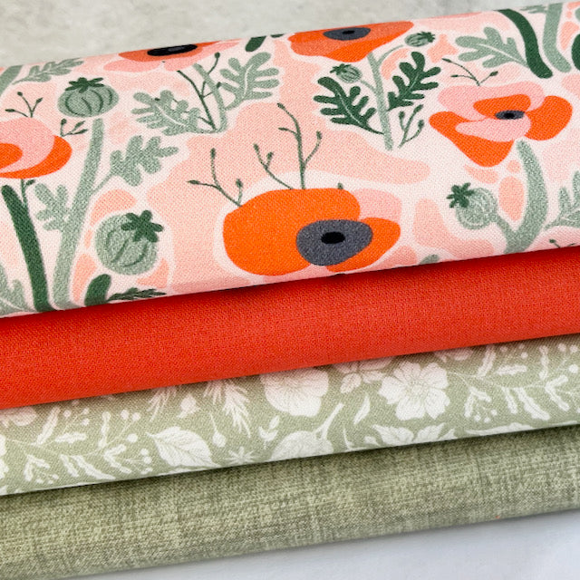 4 Piece Poppy Field Fat Quarter Bundle 100% Premium Cotton Fabrics