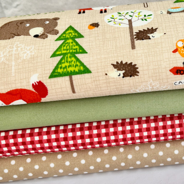 4 Piece Forest Animals Fat Quarter Bundle 100% Cotton Poplin Fabrics