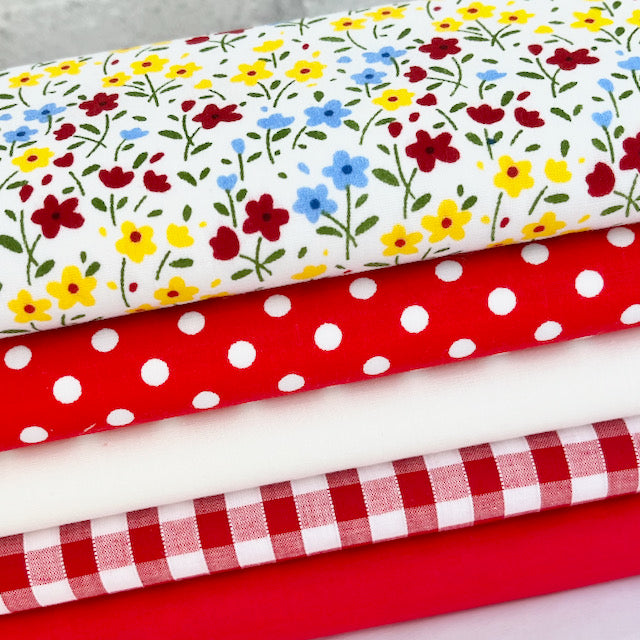 5 Piece Summer Bloom Polycotton Fat Quarter Fabric Bundle