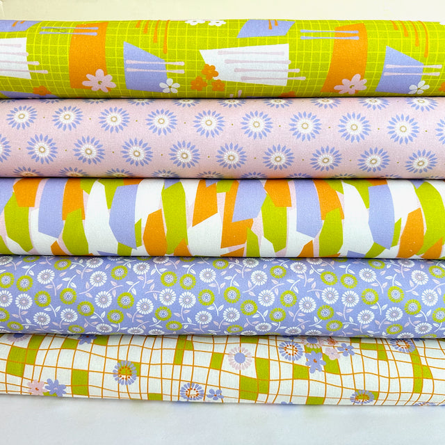 Retro Sunshine 5 piece fat quarter bundle, 100% cotton fabric