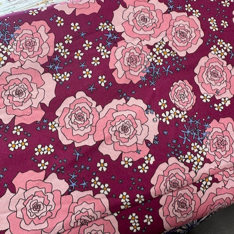 Midnight meadow everythings rosy100% Cotton Fabric - Sold Per Half Metre