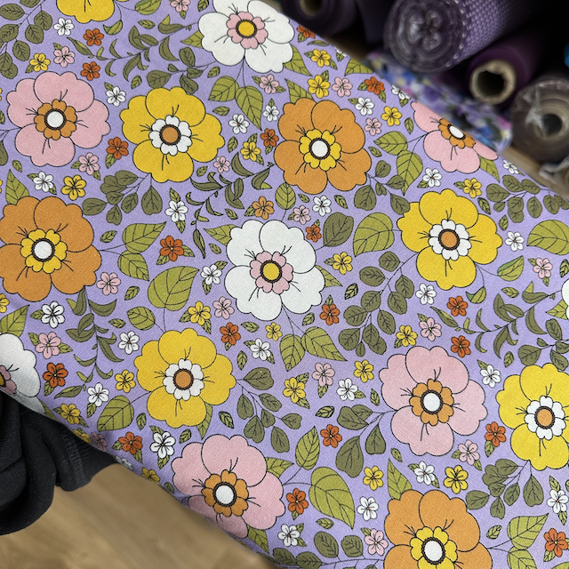 Groovy Florals Lilac 100% Cotton Fabric - Sold Per Half Metre