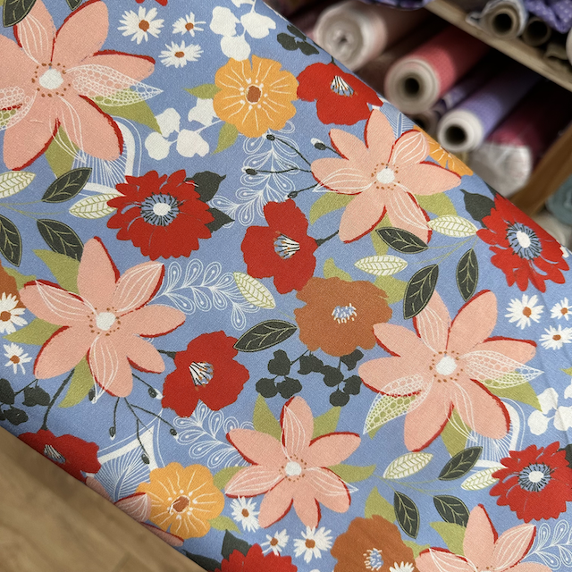 Petal Power Blue 100% Cotton Fabric - Sold Per Half Metre