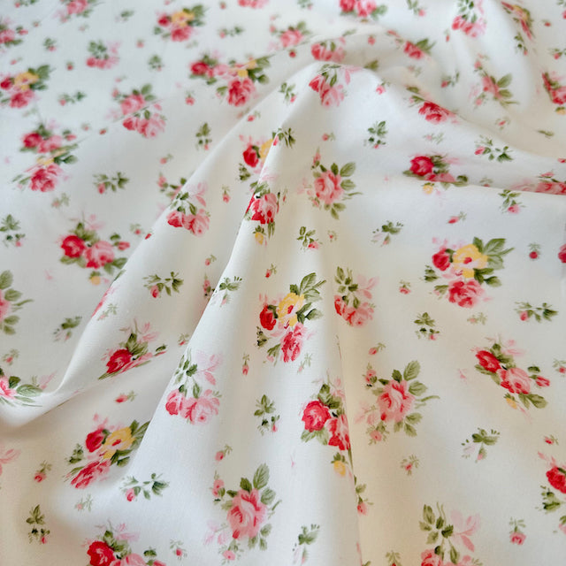 Vintage Roses ivory, 100% Cotton Poplin Fabric Sold Per 1/2 Metre