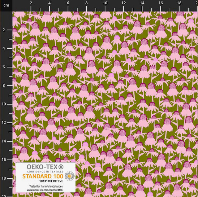 Flowers On My Mind green & pink 100% Premium Cotton fabric Per 1/2 Metre