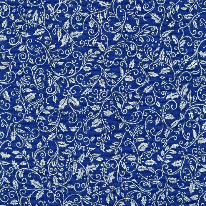 Christmas Traditional Trimmings Tiny holly (BLUE) by Robert Kaufman - 100% Premium Cotton Fabric, per 1/2 M