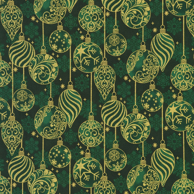 Traditional Trimmings Green Baubles 100% Premium Cotton Fabric 112cm Wide, Sold per 1/2 Metre