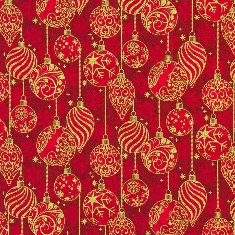 Christmas Traditional Trimmings Baubles by Robert Kaufman - 100% Premium Cotton Fabric, per 1/2 M