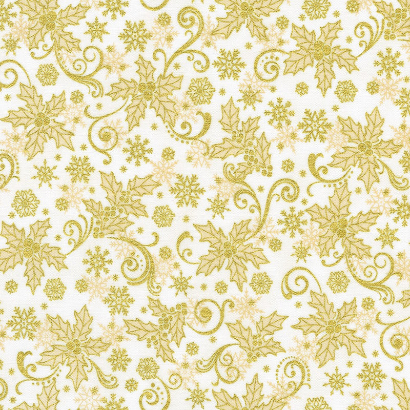 Christmas Traditional Trimmings Holly (IVORY) by Robert Kaufman - 100% Premium Cotton Fabric, per 1/2 M