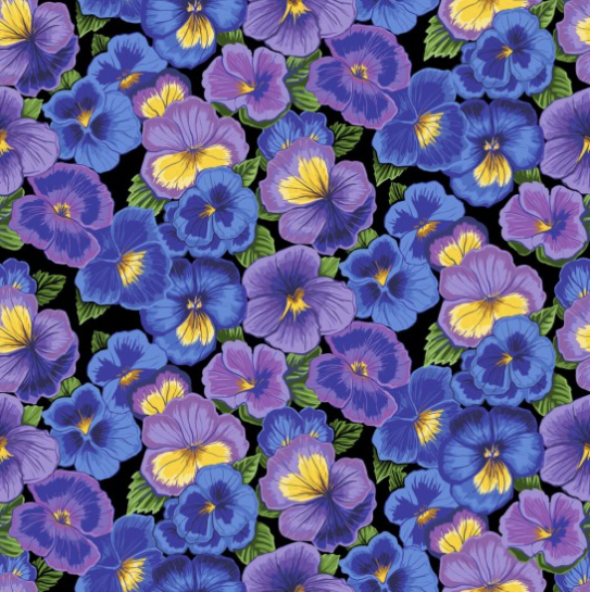 Pansy Flower Market - 100% Premium Cotton Fabric - Sold Per Half Metre