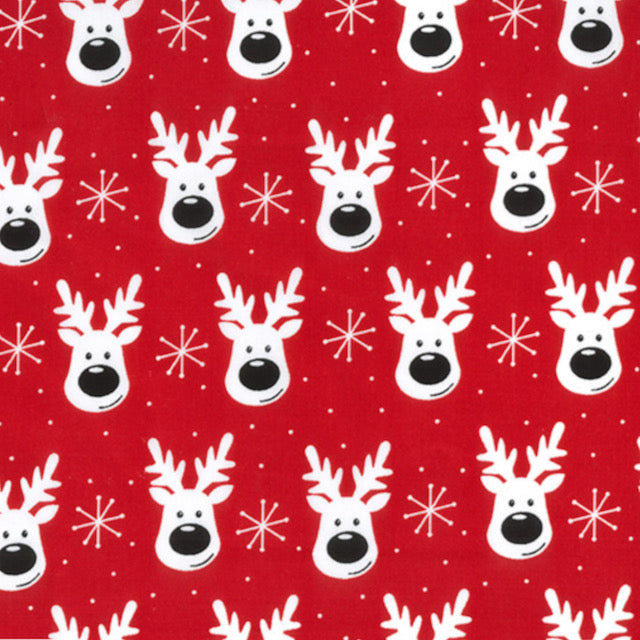 Red Christmas Reindeer Polycotton Fabric 112cm wide sold by the half metre