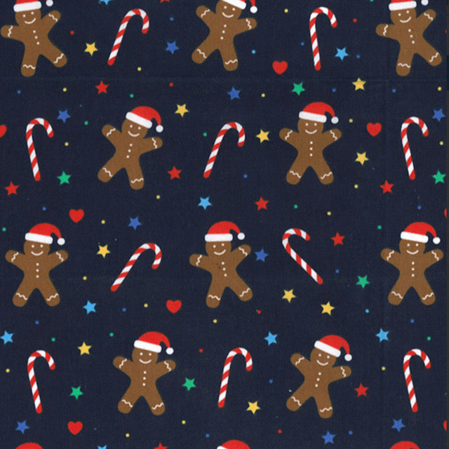 Christmas Gingerbread Men Navy Polycotton Fabric 112cm wide sold by the half metre