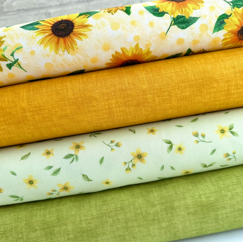 4 Piece Pretty Sunflowers Fat Quarter Bundle 100% Cotton Fabric