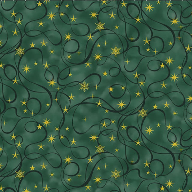 Star Glitter Green Stars 100% Premium Cotton Fabric 112cm Wide, Sold per 1/2 Metre