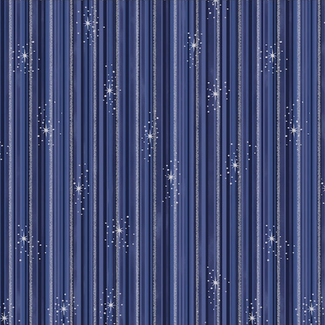 Star Glitter Navy Stripe 100% Premium Cotton Fabric 112cm Wide, Sold per 1/2 Metre