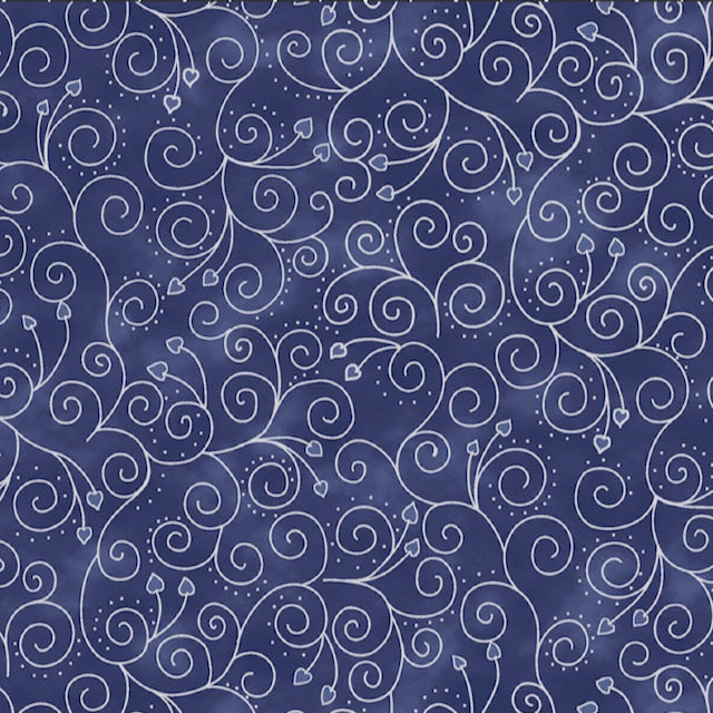 We Love Christmas Navy Swirls 100% Premium Cotton Fabric 112cm Wide, Sold per 1/2 Metre