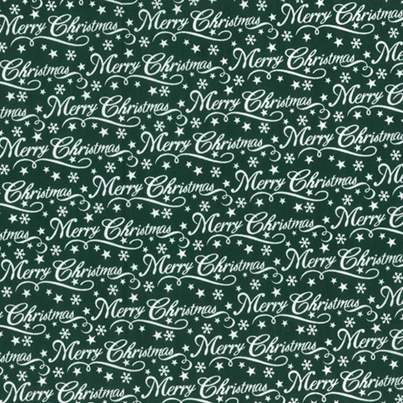 Green Merry Christmas Polycotton Fabric 112cm wide sold by the half metre