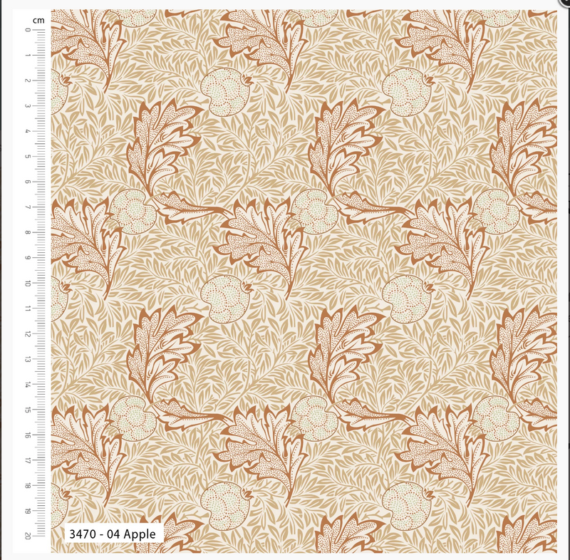 William Morris Symphony "Apple" 100% Premium Organic Cotton fabric  Per 1/2 Metre 112cm wide