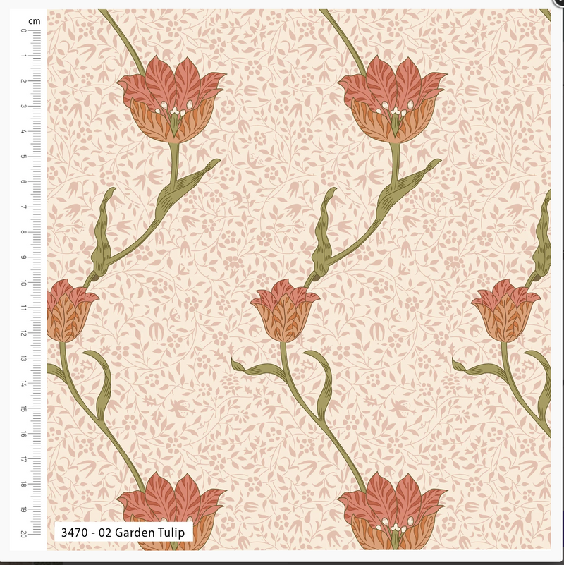 William Morris Symphony Garden Tulip 100% Premium Cotton fabric  Per 1/2 Metre 112cm wide