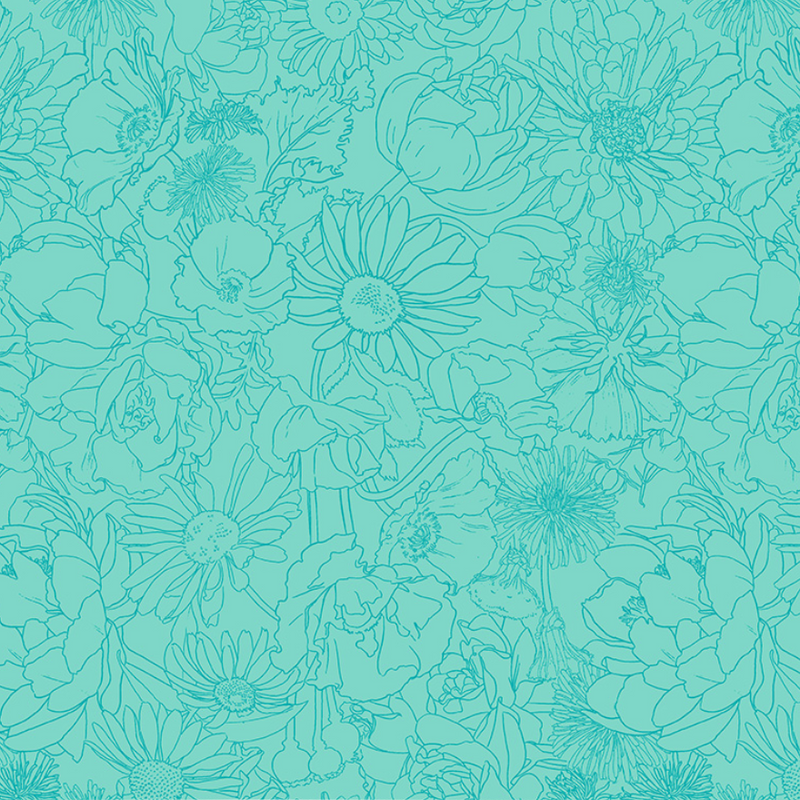 Spring Dreams (Garden Sketch) 100% Premium Cotton fabric Per 1/2 Metre