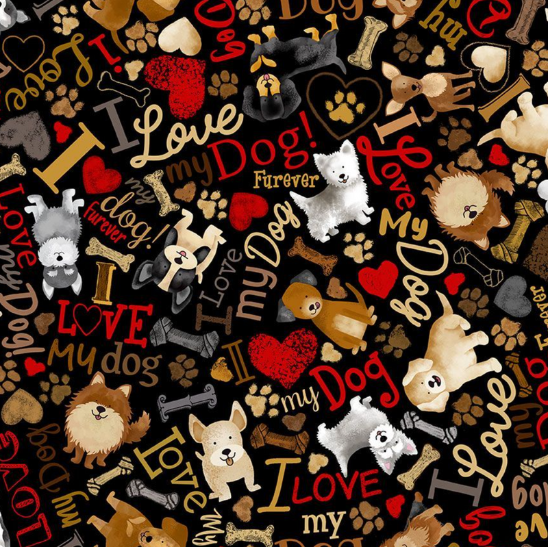 Timeless Treasures Dogs & Words 100% Premium Cotton Fabric Sold Per 1/2 Metre