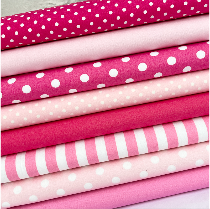 8 piece FAT QUARTER BUNDLE Pink Valentines Inspired 100 % Cotton Poplin Fabrics