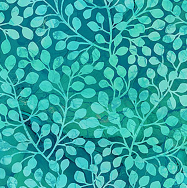 Dragonfly Dance Aqua Leaves 100% Premium Cotton Fabric - Sold Per Half Metre