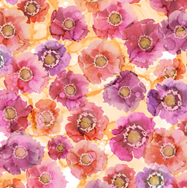 Dragonfly Dance Pink & Purple Flowers 100% Premium Cotton Fabric - Sold Per Half Metre