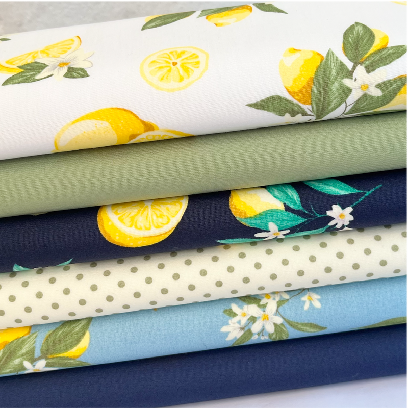 Fancy Lemons 6 piece FAT QUARTER BUNDLE,  100% cotton poplin fabric