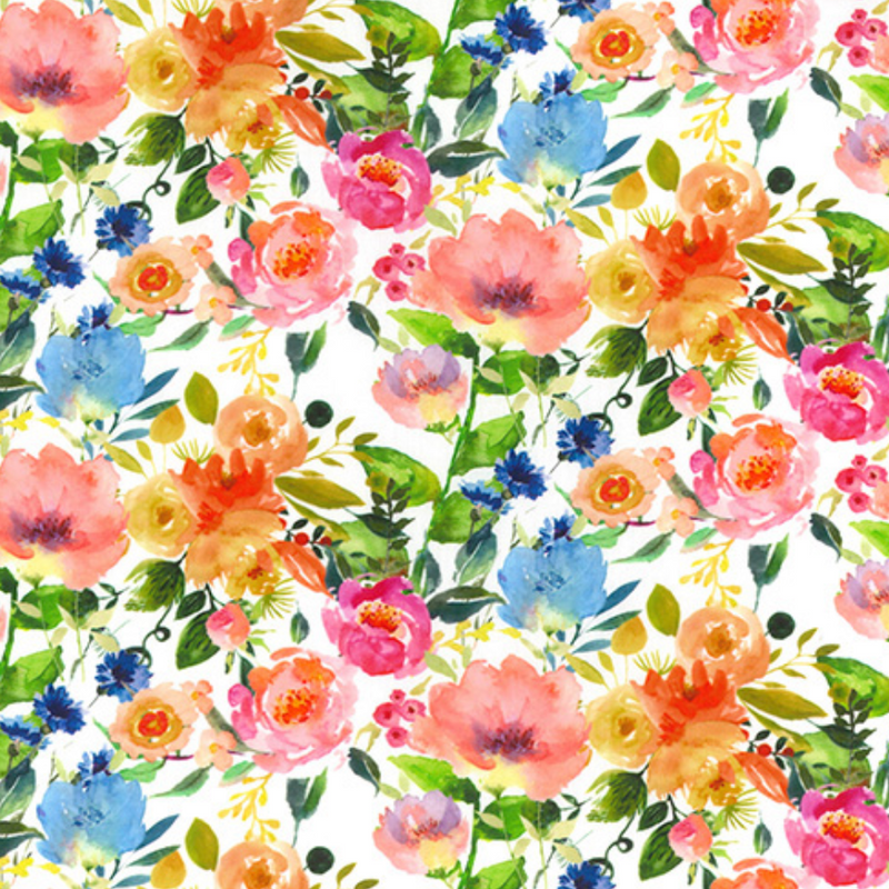 Ivory Summer In Bloom 100% Cotton Poplin Fabric Sold Per 1/2 Metre 56" Wide