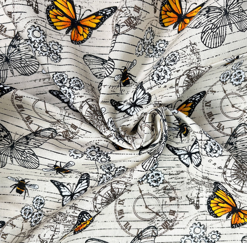 Steam Punk Butterflies 100% Cotton Fabric - Sold Per Half Metre