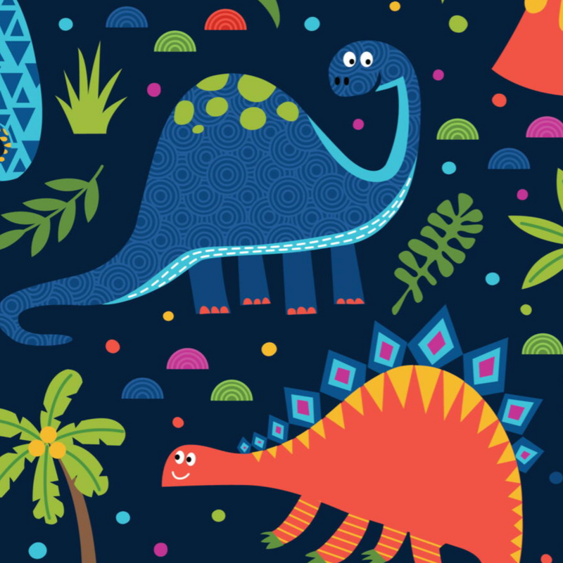 Dino World Navy 100% Cotton Fabric - Sold Per Half Metre