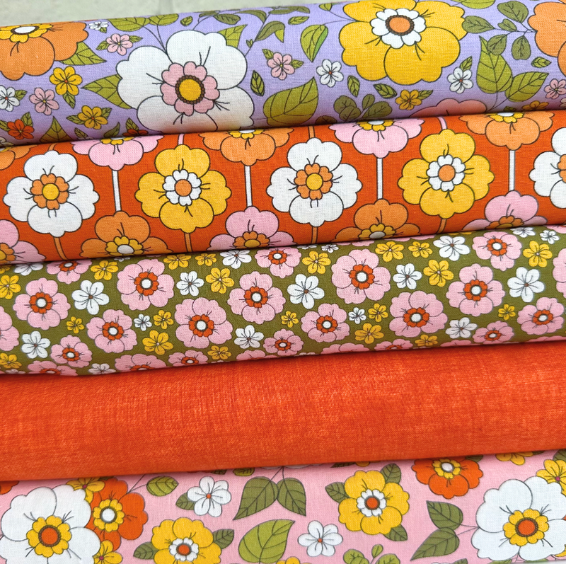 Groovy Florals 5 Piece 100% Cotton Fat Quarter Bundle