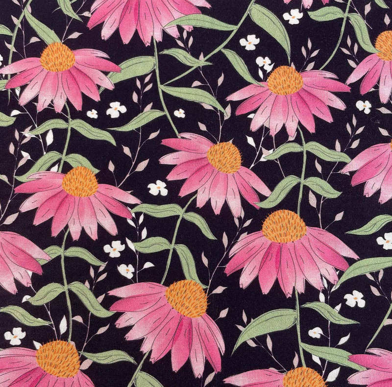 Fat Quarter Piece Floral Wonder Cone Navy 100% Cotton Fabric