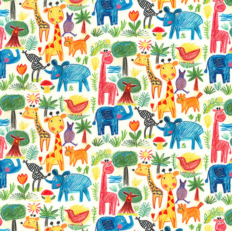 Jungle Time Coloured Animals 100% Cotton Poplin Sold Per 1/2 Metre 112cm Wide