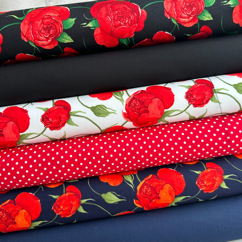 6 Piece Bold Roses Fat Quarter Bundle 100% Cotton Poplin