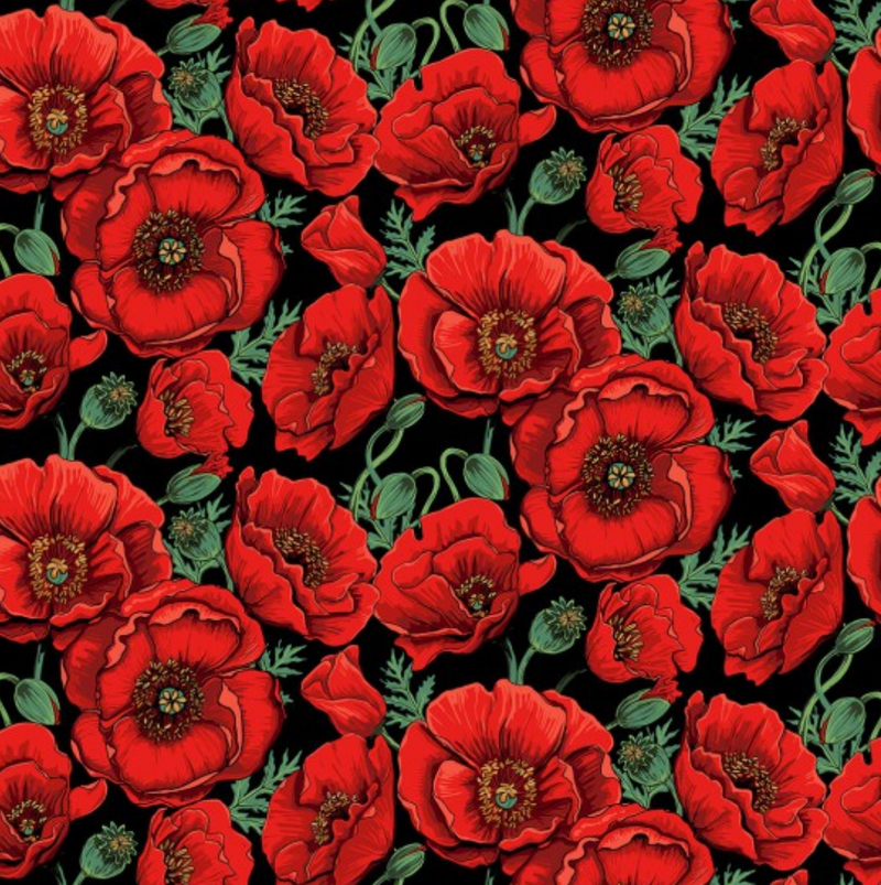 Poppy Flower Market - 100% Premium Cotton Fabric - Sold Per Half Metre