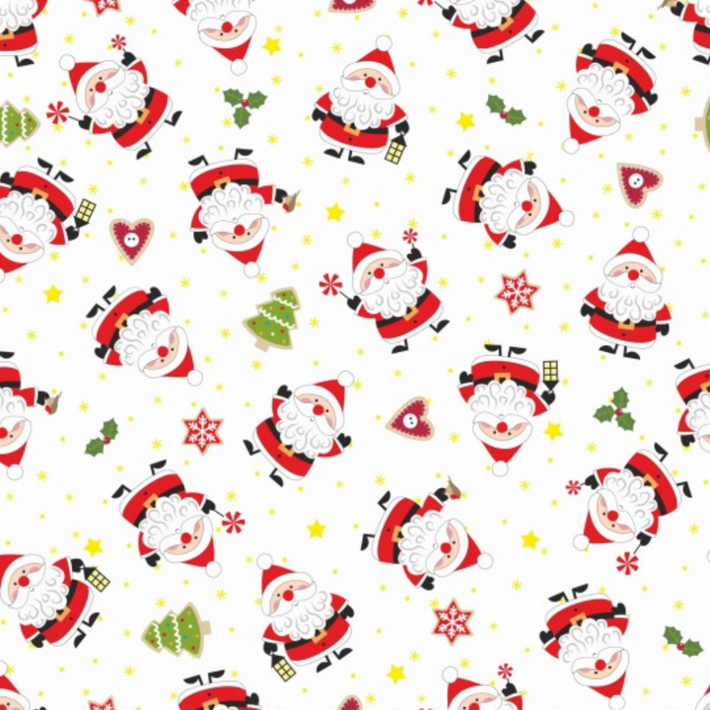 Ivory Little Santa Metallic 100% Premium Cotton Fabric Sold Per Half Metre